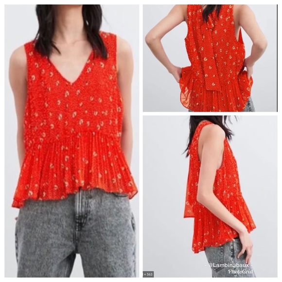 Zara trf Fully lined pleated top with tie in the back. EUC - Picture 1 of 4